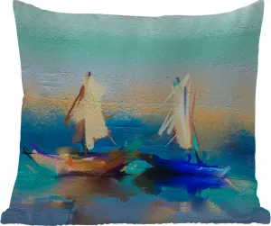 Подушка для улицы - Картина - Масляная краска - Лодка - Абстракция - 40x40 см - Устойчива к атмосферным воздействиям - Подушка для отдыха - Подушка - Для интерьера - Обивка с рисунком MuchoWow