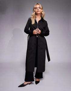 Тренчкот миди Forever New Petite с поясом и карманами черного цвета