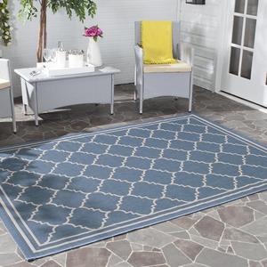 Ковер SAFAVIEH, 201 x 201 см, Washable Rug Outdoor Courtyard Collection - квадратный, Blue & Beige, без линьки и легкий в уходе, идеален для патио, заднего двора, прихожей (CY6889-243)