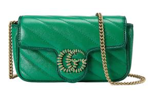 Gucci Стеганая кожаная сумка через плечо GG Marmont, мини-сумка-кроссбоди, женская, зеленая/ярко-зеленая