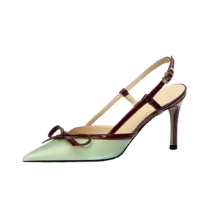 Женские туфли на тонком каблуке, атласно-зеленого цвета Xingdiman, Satin Green 7 Cm[Gift Box Set]