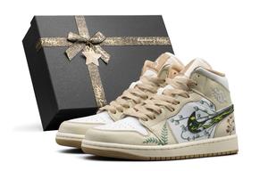 Кроссовки Unisex Beige Mid top Vintage Basketball с амортизацией Air 1 и износостойкой подошвой Jordan, бежевыйbox
