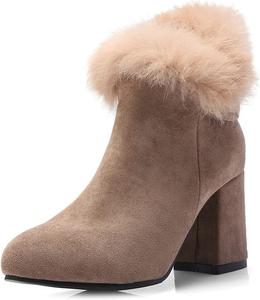 Женские ботильоны VOKLIN на массивном высоком каблуке с меховой отделкой, для вечернего образа, с заостренным носком и молнией, элегантные короткие ботинки