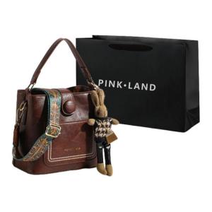PINK·LAND Сумка ведро через плечо кроссбоди женская карамельная красно-коричневая черная зеленая, Red Brown