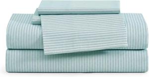 Tommy Hilfiger Комплект постельного белья односпальный, зеленый полосатый узор Highland Ticking Stripe, наволочка и простыня на резинке