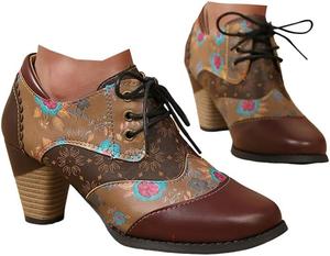 Женские ботильоны на массивном каблуке и платформе, короткие ботильоны «ombat», модные ковбойские сапоги в стиле вестерн со шнуровкой и вышивкой для женщин, винтажные этнические бохо, осенне-зимние нарядные короткие туфли JYSwoshoe, Coffee #3