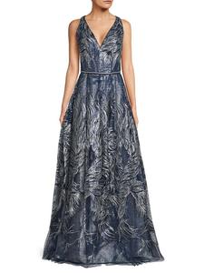Платье с V-образным вырезом и пайетками Rene Ruiz Collection, синий
