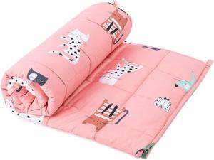 Утяжеленное одеяло 5 фунтов (2,3 кг), 91х122 см, ультрамягкий флис Minky и хлопковая сторона с мультяшными принтами, реверсивное тяжелое одеяло для сна, Pink Cat
