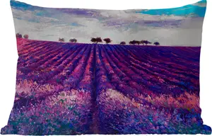 Подушка для улицы - Живопись - Лаванда - Цветы - Масляная краска - Натуральный - 60x40 см - Устойчива к атмосферным воздействиям - Подушка для отдыха - Декоративная подушка - Подушка для дома MuchoWow