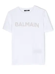 Футболка с логотипом и заклепками Balmain Kids, белый