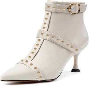 Женские ботильоны XYD с блестящим носком, строчкой, заклепками, боковой молнией и пряжкой, на низком каблуке, модная ретро обувь, White