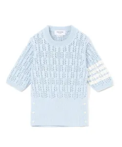 Футболка с коротким рукавом, выполненная в технике ажурной косички, из хлопка.