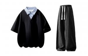 Тонкая куртка Casual Sportswear Unisex Lapel X1617, черный short-sleeved shirt+черный pants