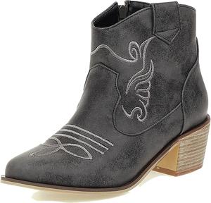 Женские западные ботинки Alsoloveu на щиколотку с вышивкой в стиле ковбойских сапог, зауженные носки, ковбойские сапоги без шнуровки, Black