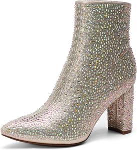 Женские короткие ботильоны DREAM PAIRS с массивным каблуком и заостренным носком, Gold