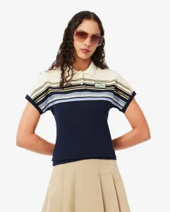 Женская рубашка-поло в полоску приталенного кроя с короткими рукавами, изготовленная во Франции Lacoste, темно-синий
