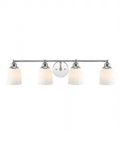 Светодиодный светильник для ванной комнаты Lydia с 4 плафонами, стеклянный, в стиле фермерского дома Jonathan Y, серебристый оттенок