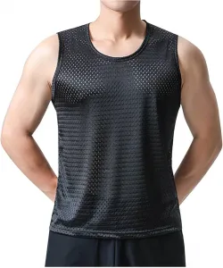 Сетчатые майки для мужчин, дышащие, быстросохнущие, прозрачные, эластичные, для спорта и тренировок на открытом воздухе Generic, черный