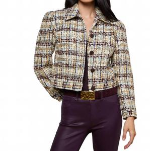 L'Agence Твидовый жакет Kasey с пайетками, выполненный в разноцветном исполнении с золотыми пайетками