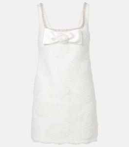 Расшитое цветами тюлевое мини-платье Self-Portrait, белый