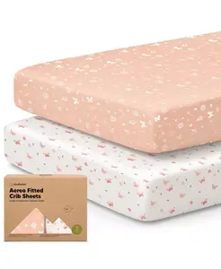 2 простыни на резинке для детской кроватки с аэродинамическим креплением для мальчиков и девочек, стандартные простыни для матраса 52x28, бамбук, вискоза, хлопок Keababies, butterflies