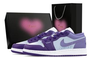 Jordan Детские низкие кожаные кроссовки Air 1 Dusty Blue Star, Heart Box, Palace Purple