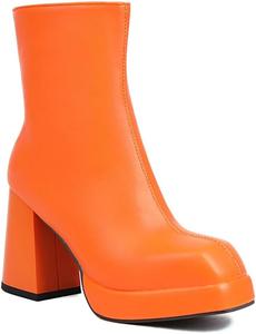 Женские ботильоны на массивной платформе с квадратным носком, боковой молнией и высоком каблуке, зимние стильные короткие ботинки JOEUSTY, Orange-Velvet Lined-T38