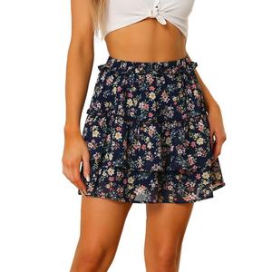 Женская многослойная шифоновая юбка трапециевидной формы с цветочным принтом и эластичной резинкой на талии ALLEGRA K, цвет Dark Blue