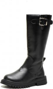 Детские сапоги до колена для девочек, сапоги средней длины, верховые сапоги, искусственная кожа, молния, панк/гот стиль, осень-зима, с бантом, боевые сапоги, маленькие и большие размеры Generic, A03 Black