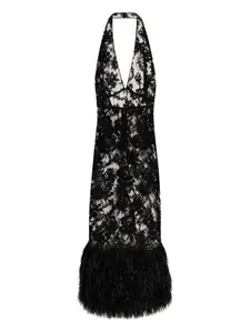 Кружевное платье с перьями DOLCE & GABBANA, черный