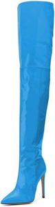 Женские сапоги FSJ с острым носком, на шпильке, выше колена, с боковой молнией, из лакированной кожи, зимние, размеры 4-15 US, Blue