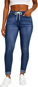 Женские джинсы-джоггеры с эластичным поясом на шнурке