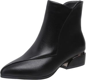 Женские ботильоны Современные западные ковбойские сапожки с заостренным носком, массивным каблуком, нарядные ботильоны, винтажные сапоги с широкой голенью и молнией Generic, A04-Black