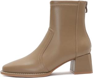 Женские ботинки, ботинки Челси для дам, ботильоны, короткие ботинки на щиколотку, массивный каблук, круглый носок, кожаные, низкий каблук Generic, Khaki Plush 36