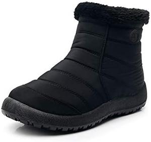 Женские зимние ботинки, снегоступы, с теплой мягкой подошвой, водоотталкивающие короткие ботильоны, уютные обувь с флисовой подкладкой для холодной погоды и прогулок на улице Qacksv, Black