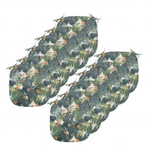 Подушки на обеденный стул ABAKUHAUS Hawaii, красочное полинезийское растение, декоративная водонепроницаемая подушка с ремнями для кухонных сидений, 40 см x 40 см — упаковка из 12 шт., цвет нефритовый зеленый папоротниковый, бирюзовый