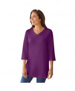 Туника больших размеров с рукавами три четверти и V-образным вырезом Woman Within, Plum purple
