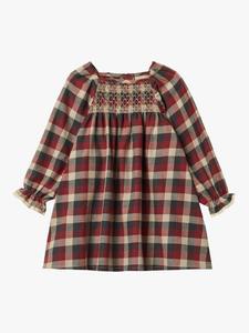 Детское хлопковое платье с длинными рукавами в клетку WHEAT, Red Blue