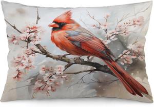 MaSiledy Декоративная наволочка с акварельной живописью красная птица на ветке зимняя праздничная Pattern-6