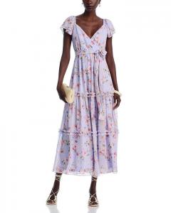 Цветочное макси-платье с расклешёнными рукавами - эксклюзив AQUA, фиолетовый