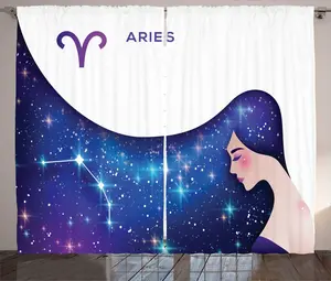Штора ABAKUHAUS Небесная рустика, Девушка со знаком зодиака Овен, универсальные ленточные шторы для гостиной с петлями и крючками, 280 x 225 см, фиолетовый и разноцветный Abakuhaus
