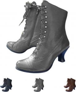 Женские винтажные ботильоны в викторианском стиле, винтажные ботинки до середины икры со шнуровкой и миндалевидным носком, короткие ботинки на каблуке «котенок» Generic, Grey