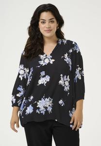 Блуза Kaffe Curve Blouse, Black Blue Flower Print/Black