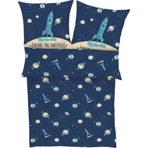 Детское постельное белье s.Oliver "Атласное постельное белье s.Oliver Junior", в различных дизайнах: животные сафари Африка, динозавр, космос, единорог, цвет blau