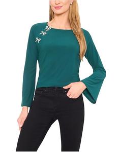 Женский топ с длинным рукавом и жемчужным бантом CeCe Pearl, Darkforest