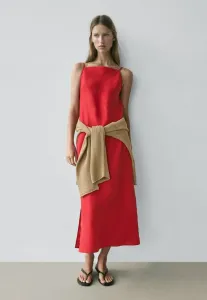 Платье миди с прямым вырезом для повседневной носки Massimo Dutti, Red