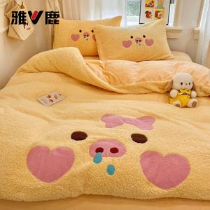 Yalu Комплект постельного белья 1,8 спальный, 4 предмета, простыня, пододеяльник 200х230 см, флис, утепленный, теплый, желтый