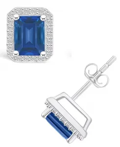 Серьги-Гвоздики с ореолом из 10-каратного белого золота с выращенными в лаборатории сапфирами (2-1/3 карата) и белыми сапфирами (1/4 карата) Macy'S, sapphire