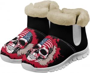 Зимние ботинки chaqlin Skull из флиса с плюшем для женщин, легкие, с противоскользящей подошвой, повседневные, на плоском каблуке, для работы, езды на велосипеде и походов, America Flag Blood Skull