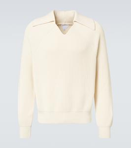 Хлопковый поло-свитер с рельефной вязкой Bottega Veneta, Chalk